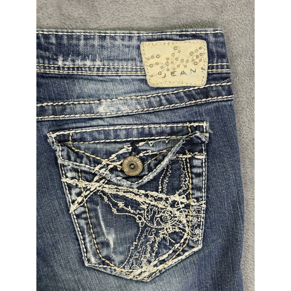 Silver Jeans Womens 28 Blue Bootcut Distressed Denim Berkley Surplus Low Rise - Picture 7 of 12